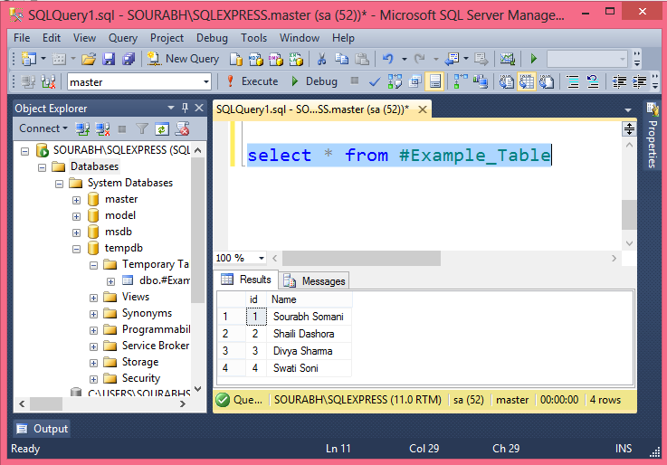 Temporary Table in SQL Server